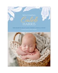 Blue Paisley Flowers Customized Birth Announcement Card