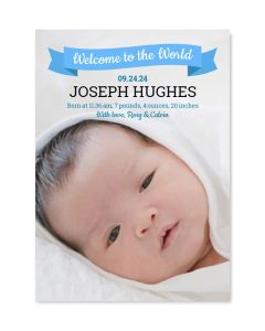 Blue Ribbon Personalized Birth Announcement Card