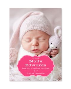 Pink Heraldic Frame Customized Birth Announcement Card