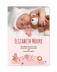 Pink Sparrows Personalized Birth Announcement Card