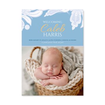 Blue Paisley Flowers Customized Birth Announcement Card