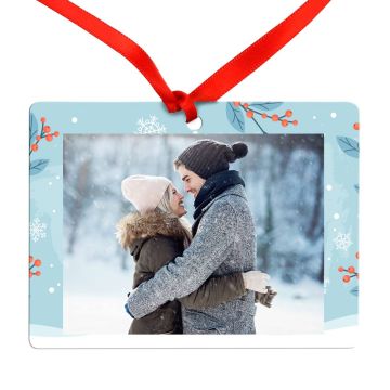 Holly Happy Holidays Metal Photo Ornament