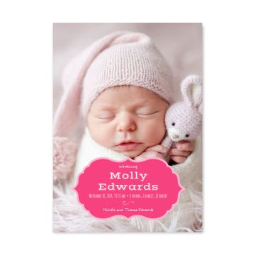Pink Heraldic Frame Customized Birth Announcement Card