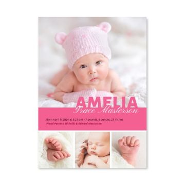 Pink Lady Personalized Birth Announcement Card